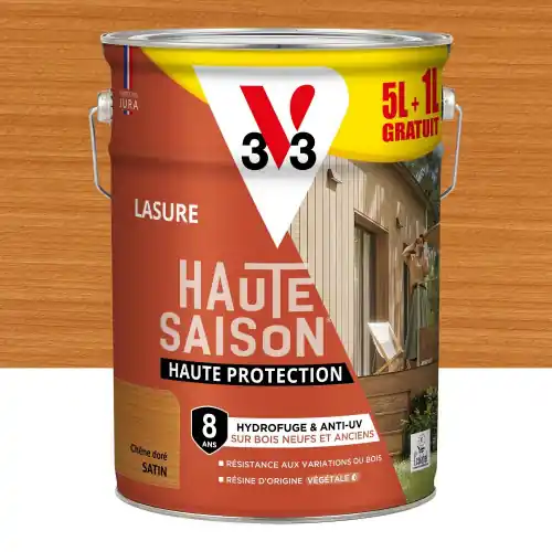 Lasure V33 haute saison 8 ans chêne doré satiné 5L+20% gratuit - V33 Quantité Limitée