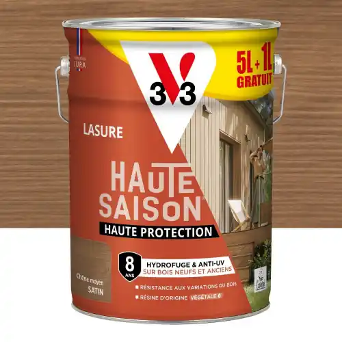 Lasure V33 haute saison 8 ans chêne moyen satiné 5L+20% gratuit - V33 Meilleure Vente