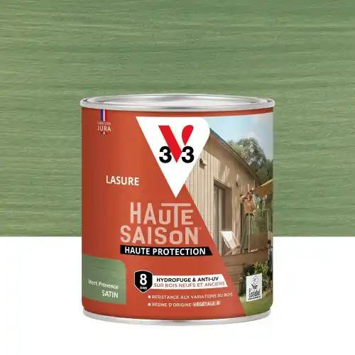 Lasure V33 Haute saison 8 ans vert provence satiné 0.75 l - V33 Paiement Sécurisé