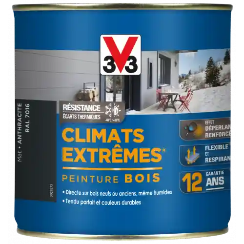Peinture bois extérieur Climats extrêmes® V33, anthracite mat 0.5 l - V33 Offre Spéciale