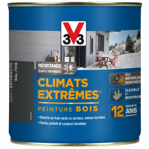 Usine Directe Peinture bois extérieur Climats extrêmes® V33, anthracite satiné 0.5 l - V33