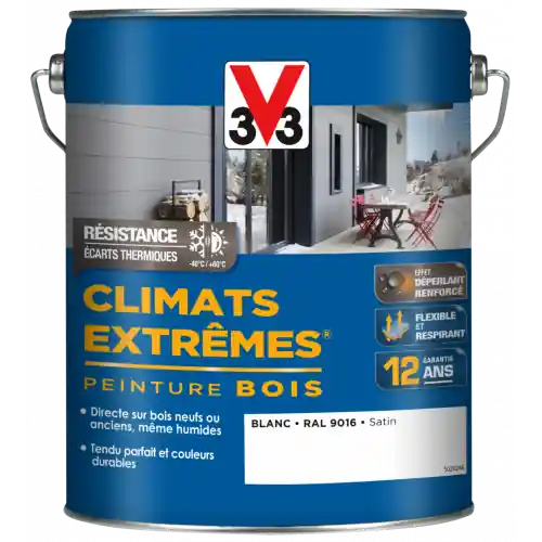 Offre Limitée Peinture bois extérieur Climats extrêmes® V33, blanc satiné 5 l - V33