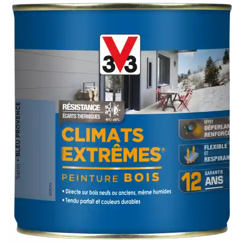 Bon Plan Peinture bois extérieur Climats extrêmes® V33, bleu provence satiné 0.5 l - V33
