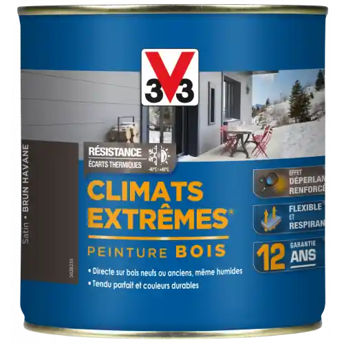 Peinture bois extérieur Climats extrêmes® V33, brun havane satiné 0.5 l - V33 Nouvelle Collection