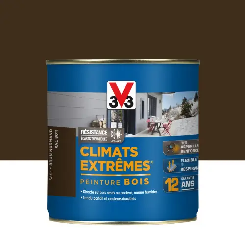 Peinture bois extérieur Climats extrêmes® V33, brun normand satiné 0.5 l - V33 Prix Promo