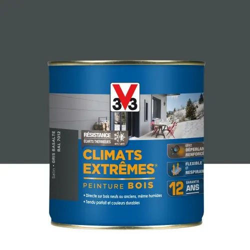 Remise Peinture bois extérieur Climats extrêmes® V33, gris basalte satiné 0.5 l - V33