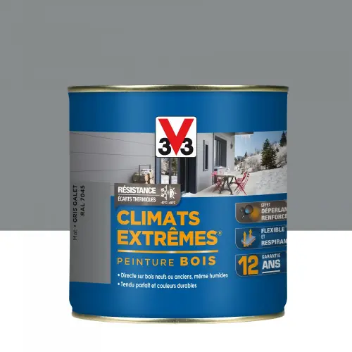 Peinture bois extérieur Climats extrêmes® V33, gris galet mat 0.5 l - V33 Prix Bas