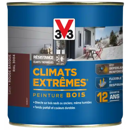 Peinture bois extérieur Climats extrêmes® V33, rouge basque satiné 0.5 l - V33 Achat Immédiat