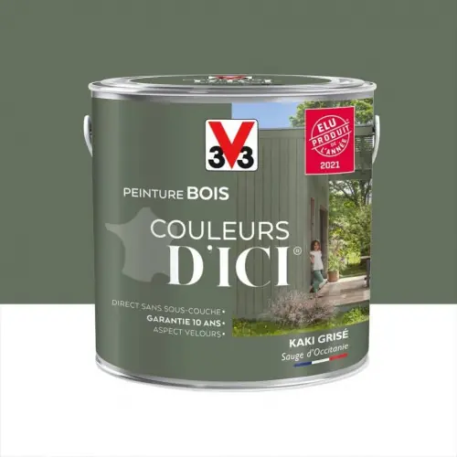 Meilleure Vente Peinture bois extérieur Couleurs d‘ici® V33, kaki grisé velours 2 l - V33
