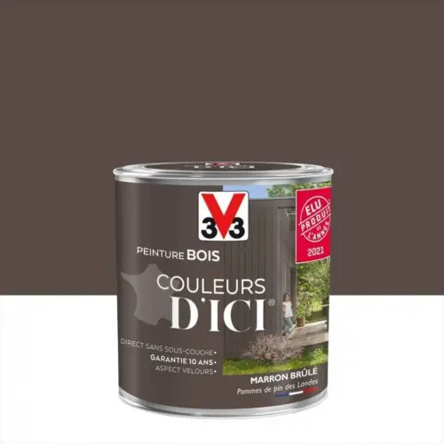 Peinture bois extérieur Couleurs d‘ici® V33, marron brûlé velours 0.5 l - V33 Expédition Rapide