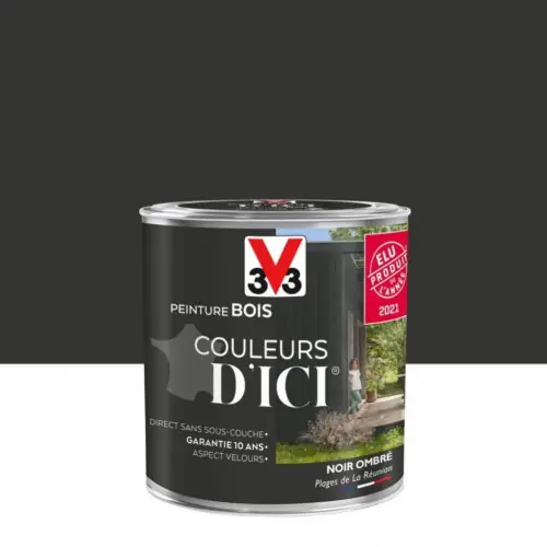 Dernière Chance Peinture bois extérieur Couleurs d‘ici® V33, noir ombré velours 0.5 l - V33