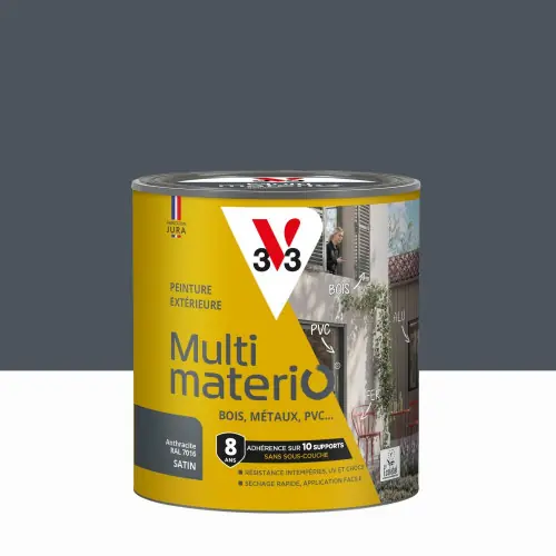 Prix Réduit Peinture extérieure bois, fer, plastique V33 anthracite satiné 0.5l - V33