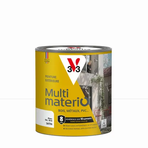 Peinture extérieure bois, fer, plastique V33 blanc satiné 0.5l - V33 Satisfait Ou Remboursé
