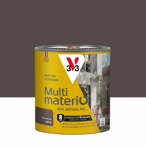 Livraison Express Peinture extérieure bois, fer, plastique V33 brun havane satiné 0.5l - V33