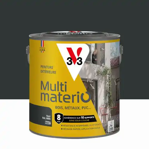Peinture extérieure bois, fer, plastique V33 noir mat 2L - V33 Haute Qualité