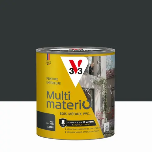 Peinture extérieure bois, fer, plastique V33 noir satiné 0.5l - V33 Bon Plan