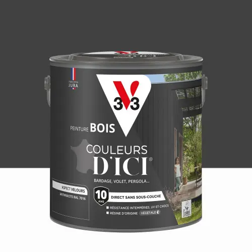 Retour Gratuit Peinture extérieure bois V33 Couleurs d‘ici, anthracite ral 7016 velours 2l - V33