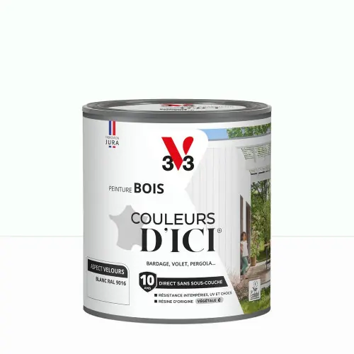 Peinture extérieure bois V33 Couleurs d‘ici, blanc ral 9016 velours 0.5l - V33 Must-Have