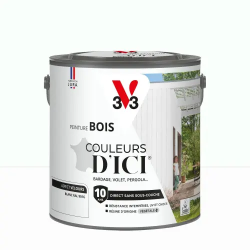 Peinture extérieure bois V33 Couleurs d‘ici, blanc ral 9016 velours 2l – V33 Commander Vite
