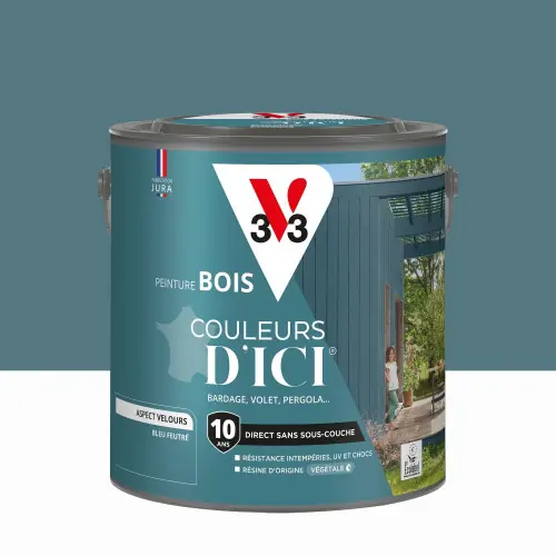 Peinture extérieure bois V33 Couleurs d‘ici, bleu feutré velours 2l - V33 Quantité Limitée