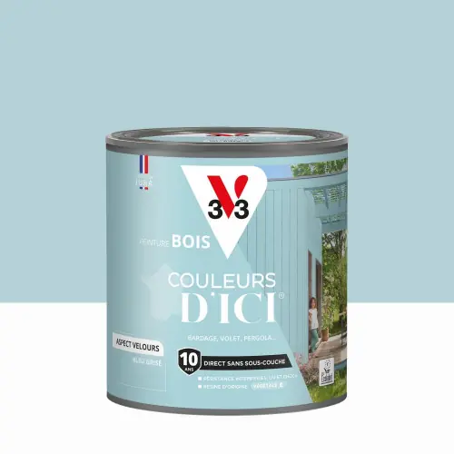 Peinture extérieure bois V33 Couleurs d‘ici, bleu grisé velours 0.5l - V33 Certifié