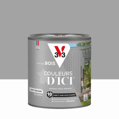 Peinture extérieure bois V33 Couleurs d‘ici, gris soyeux velours 0.5l - V33 Prix Réduit
