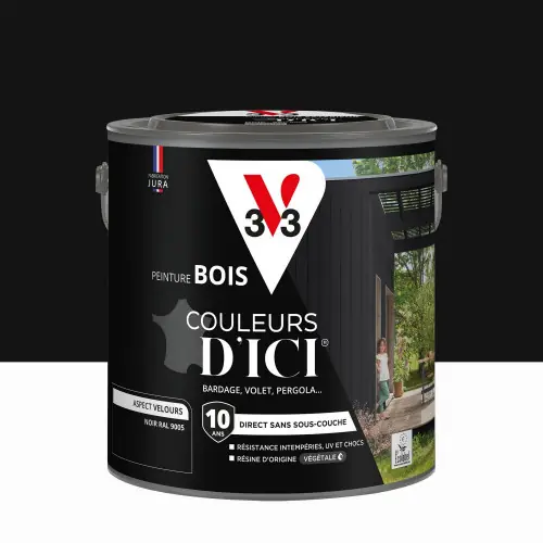 Soldes Peinture extérieure bois V33 Couleurs d‘ici, noir ral 9005 velours 2l - V33