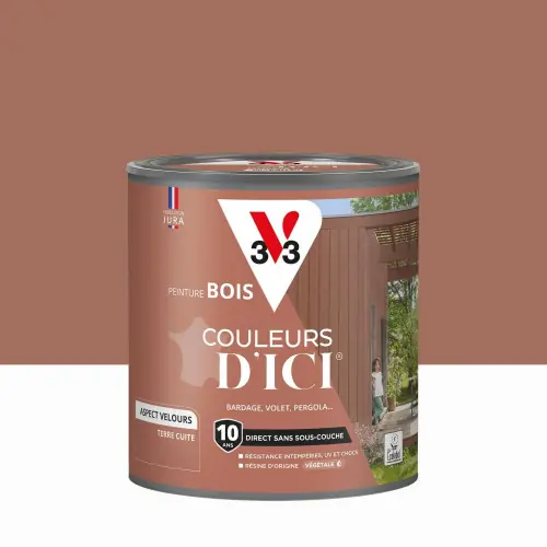 Peinture extérieure bois V33 Couleurs d‘ici, terre cuite velours 0.5l - V33 Livraison Express