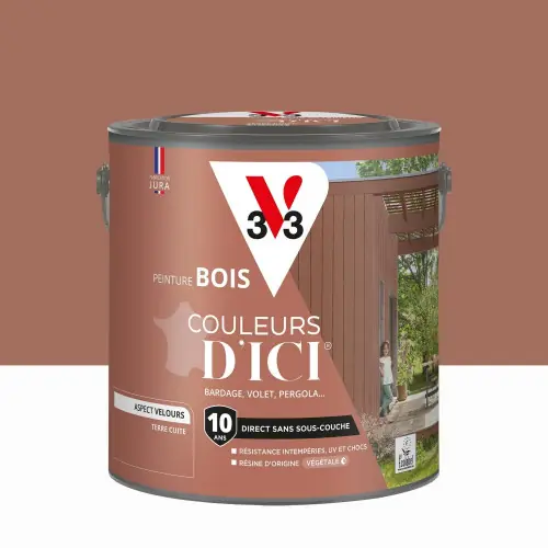 Peinture extérieure bois V33 Couleurs d‘ici, terre cuite velours 2l - V33 Achetez Aujourd'hui