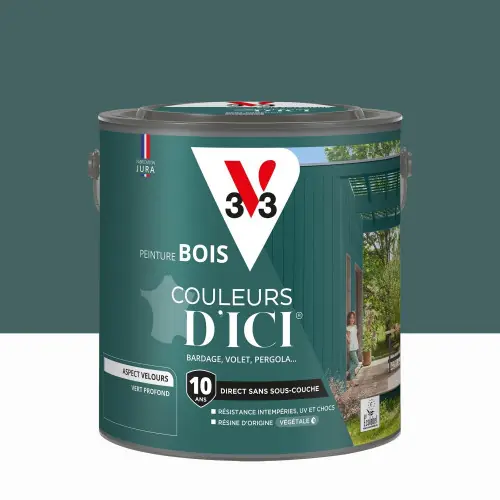 Peinture extérieure bois V33 Couleurs d‘ici, vert profond velours 2l - V33 Nouvel Arrivage