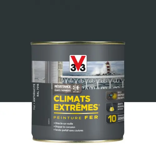 Peinture fer extérieur Climats extrêmes® V33 anthracite mat 0.5 l - V33 Super Prix