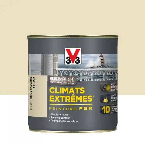 Peinture fer extérieur Climats extrêmes® V33 beige calcaire brillant 0.5 l - V33 Paiement Sécurisé