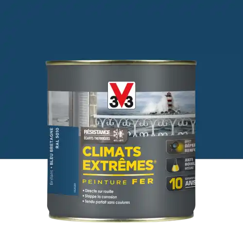 Soldes Peinture fer extérieur Climats extrêmes® V33 bleu bretagne brillant 0.5 l - V33