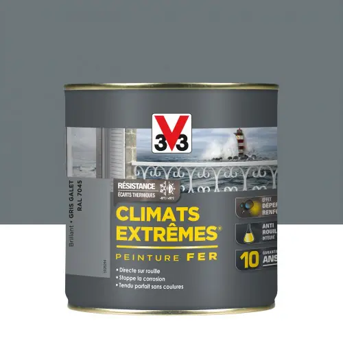 Bon Plan Peinture fer extérieur Climats extrêmes® V33 gris galet brillant 0.5 l – V33