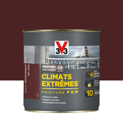 Offre Du Jour Peinture fer extérieur Climats extrêmes® V33 rouge basque brillant 0.5 l - V33