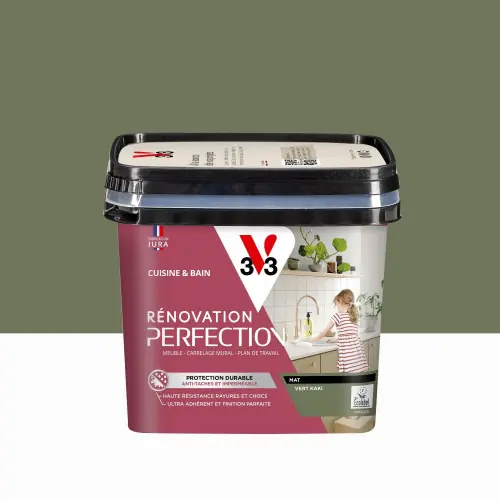 Peinture meuble, V33 Rénovation cuisine et bain, 0.75l, vert kaki mat - V33 Remise