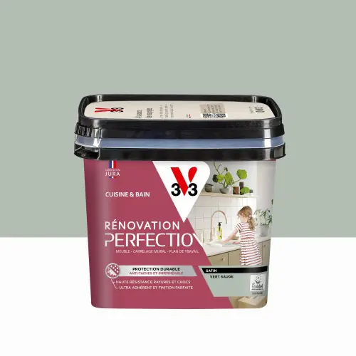 Peinture meuble, V33 Rénovation cuisine et bain, 0.75l, vert sauge satin - V33 Achetez Aujourd'hui