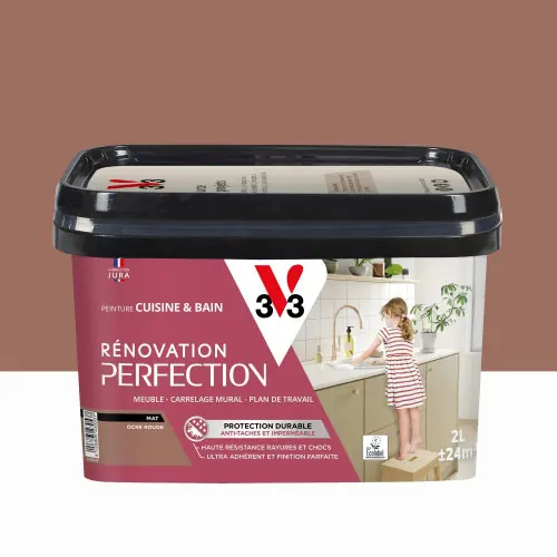 Peinture meuble, V33 Rénovation cuisine et bain, 2l, ocre rouge mat - V33 Pas Cher
