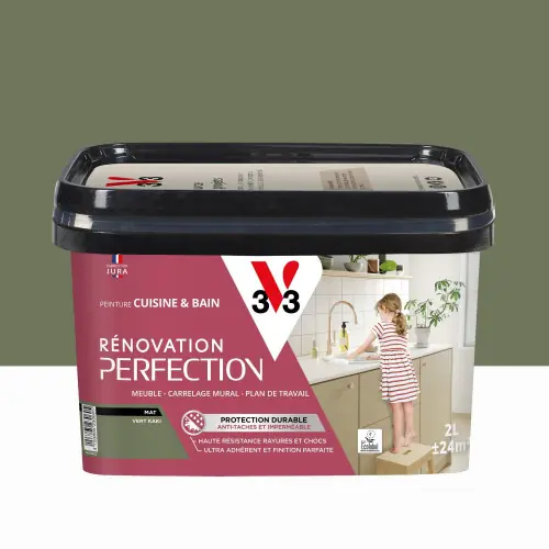 Peinture meuble, V33 Rénovation cuisine et bain, 2l, vert kaki mat - V33 Promotion Saisonnière