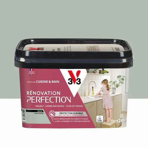 Offre Exclusive Peinture meuble, V33 Rénovation cuisine et bain, 2l, vert sauge satin - V33