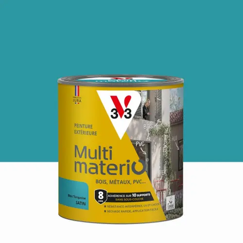 Peinture multimateriaux exterieure Multimaterio V33 bleu turquoise satine 0.5 l - V33 Nouveauté