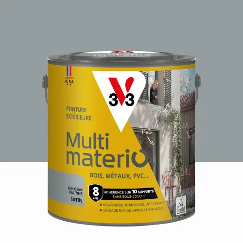 Prix Cassé Peinture multimateriaux exterieure Multimaterio V33 gris galet satine 2 l - V33