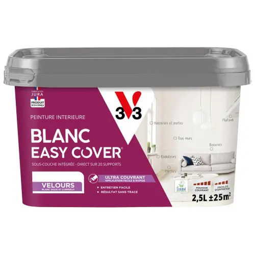 Produit De Marque Peinture mur, plafond, boiserie blanc velours V33 Easy cover® 2.5L - V33