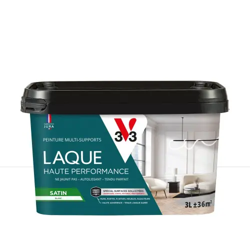 Quantité Limitée Peinture mur, porte, boiserie blanc satin V33 Laque haute performance 3L - V33