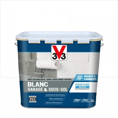 Nouvel Arrivage Peinture mur V33 Garage&sous-sol blanc mat, 5 l – V33