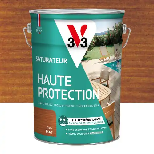 Saturateur pour bois extérieur V33 Haute protection teck mat 5L - V33 Usine Directe