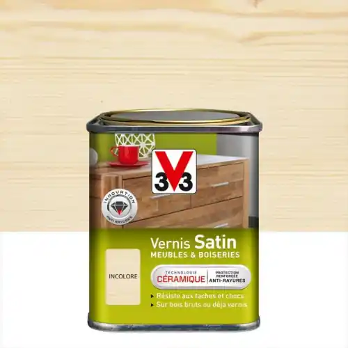 Vernis meuble et objet V33, incolore satiné, 0.25l – V33 Achat Immédiat