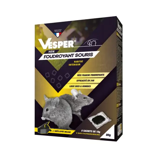 Pâte appât prêt à l‘emploi pour souris + 1 boîte appât - 8 sachets de 10 g - Vesper Achetez Aujourd'hui