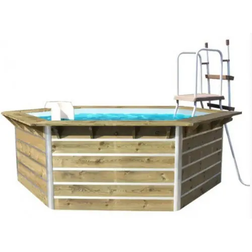 Offre Spéciale Piscine bois hexagonale CEBU – 3,50 x 2,95 x H. 1,11 m – WATER CLIP