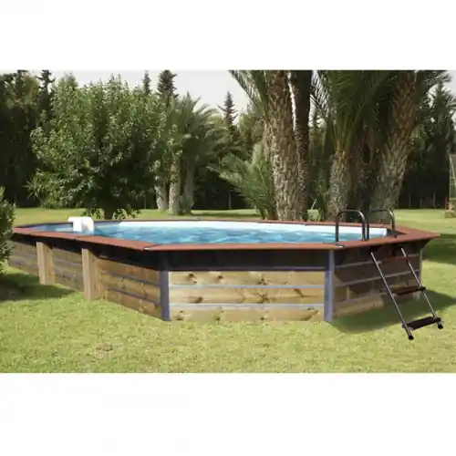 Certifié Piscine bois octogonale 8,90 x 4,20 x H. 1,29 m CALAYAN - WATER CLIP